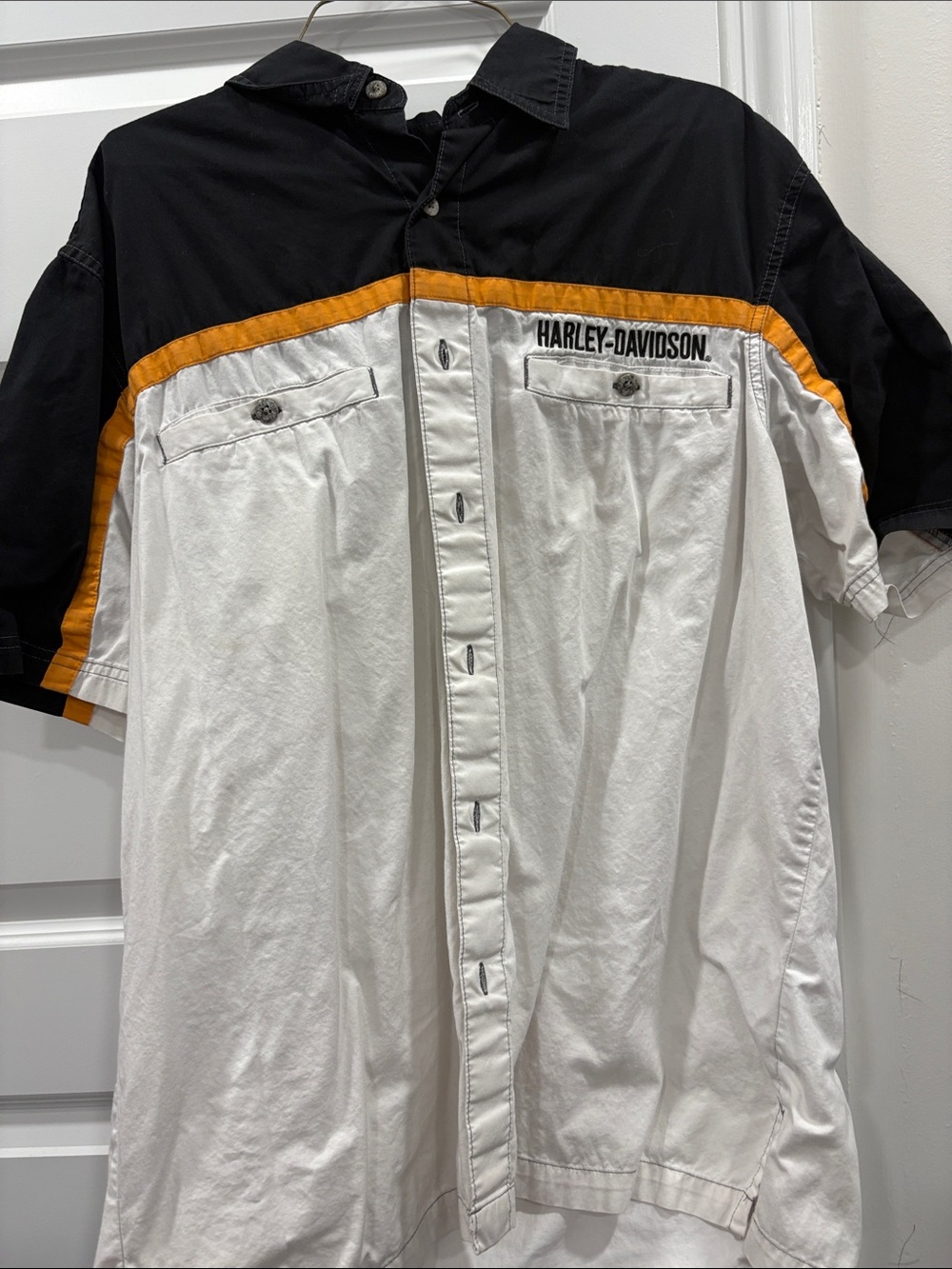 Harley-Davidson Black White and Orange Short-Sleeve Button Shirt